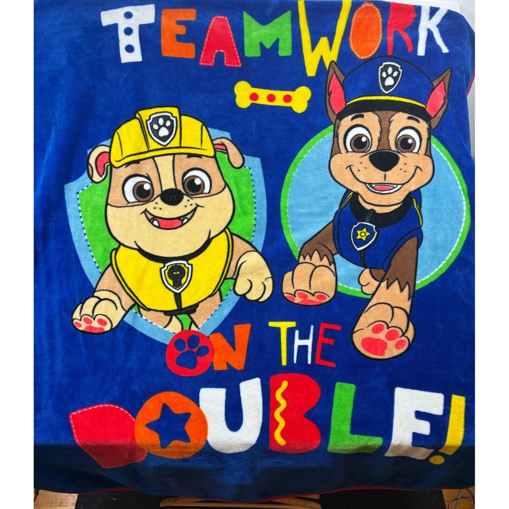 Paw Patrol Throw Blanket Kids Blue Chase Rubble Teamwork On The Double Fleece